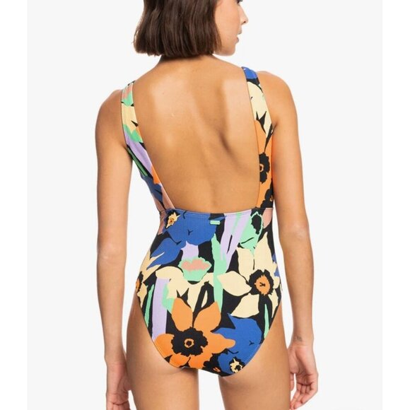 Roxy Women’s Color Jam One Piece Swimsuit Anthracite Flower Jammin Size Small‎ - Picture 5 of 16